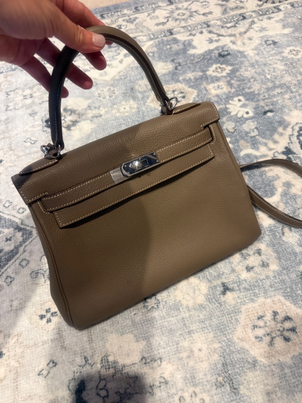 Taupe Top-Handle Satchel with palladium Hardware Kelly 28